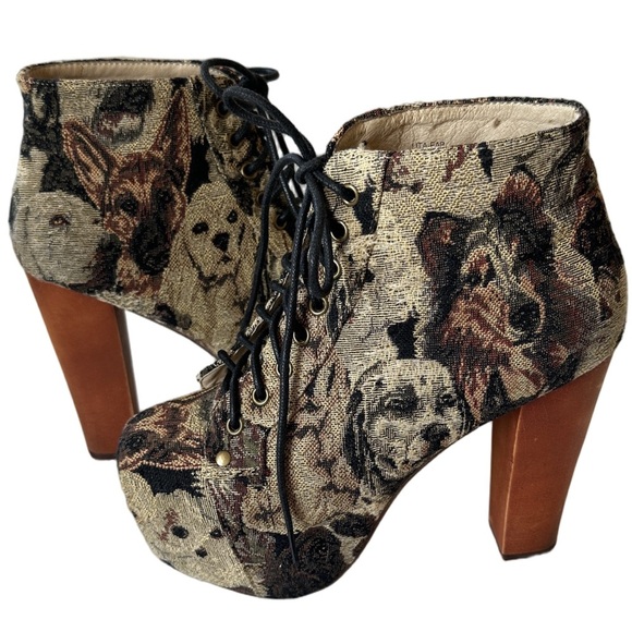 Jeffrey Campbell Shoes - Jeffrey Campbell Lita Fab Platform Ankle Boots in Dog Tapestry Size 6 Lace Up